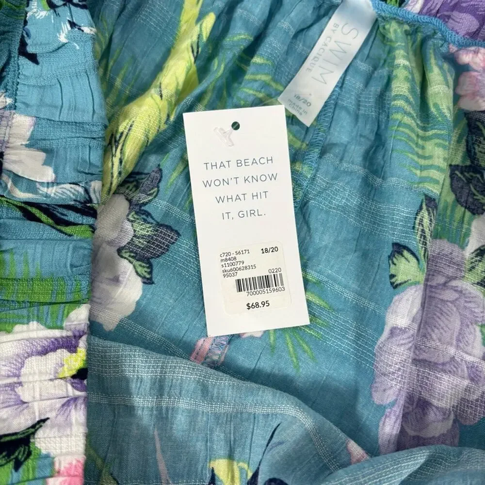 NWT Cacique Swim Floral Maxi Skirt in Blue and Green Size 18/20 J0184